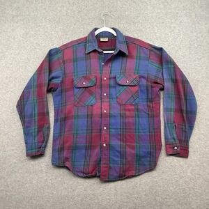 Five Brother Flannel Shirt Men L Purple Plaid Vintage 90s USA Cotton Workwear
